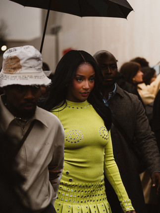 photographed by Riccardo Perdisa outside Off-White during Paris Women's Fashion Week 2024