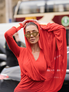 Sabina Jakubowicz, photographed by Anna Muradas during Paris Men's Fashion Week outside Schiaparelli Fall/Winter 2024/2025