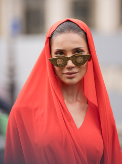 Sabina Jakubowicz, photographed by Anna Muradas during Paris Men's Fashion Week outside Schiaparelli Fall/Winter 2024/2025