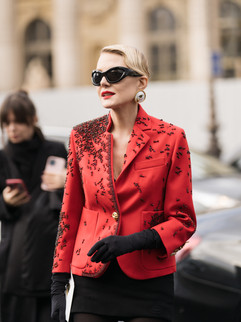 Photographed by Anna Muradas during Paris Men's Fashion Week outside Schiaparelli Fall/Winter 2024/2025