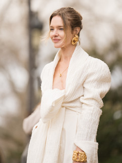 Natalia Vodianova, Photographed by Anna Muradas during Paris Men's Fashion Week outside Schiaparelli Fall/Winter 2024/2025