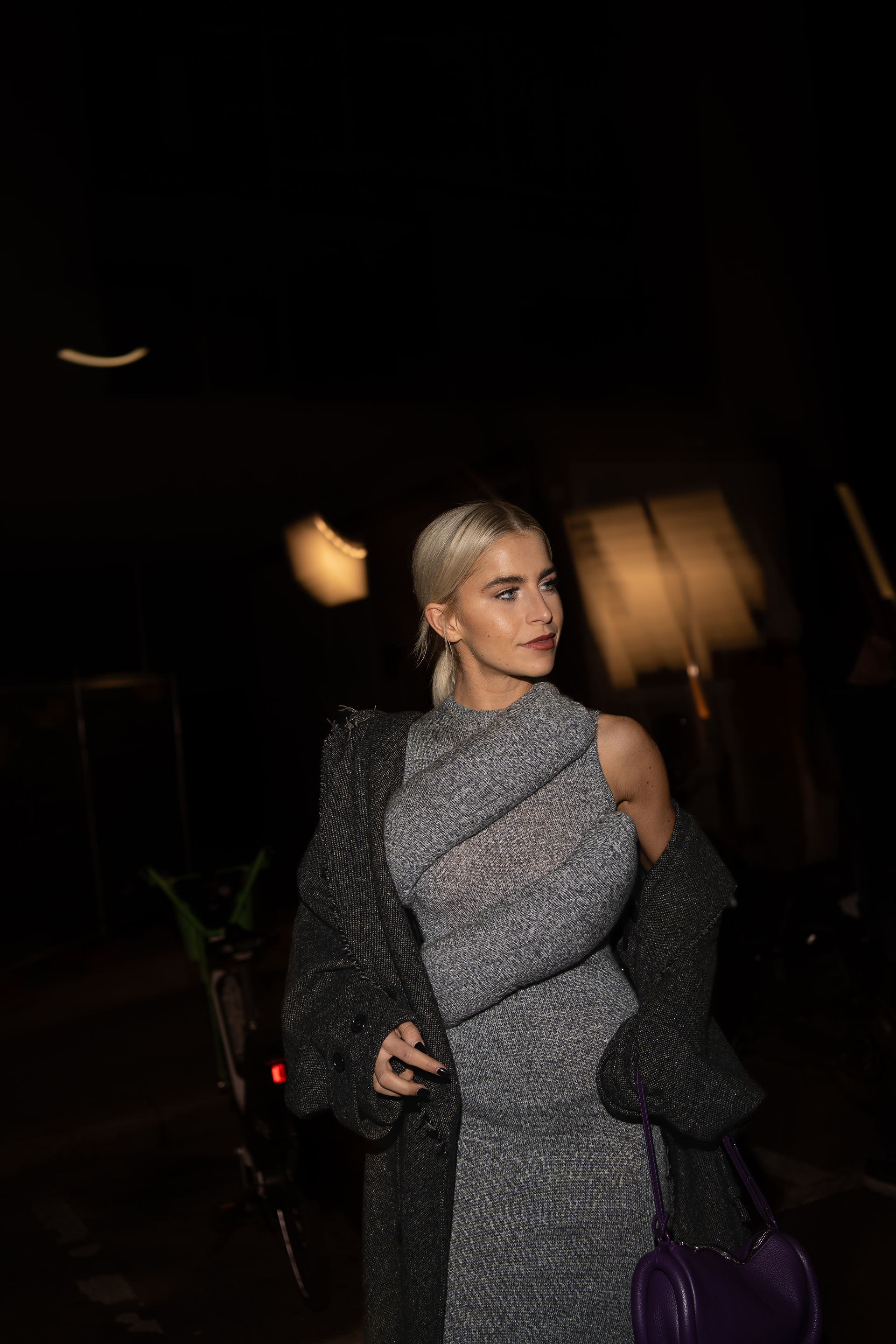 Caroline Daur, outside JW Anderson show Milan Men's Fashion Week Spring/Summer 2024, photographed by Riccardo Perdisa