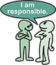 Two stick figures, one saying "I am responsible" to another NatureNutrure curriculum encourages children to be responsible