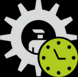 Icon of gear and clock, symbolizing time management and efficiency in implementation phase of NatureNurture's School Design