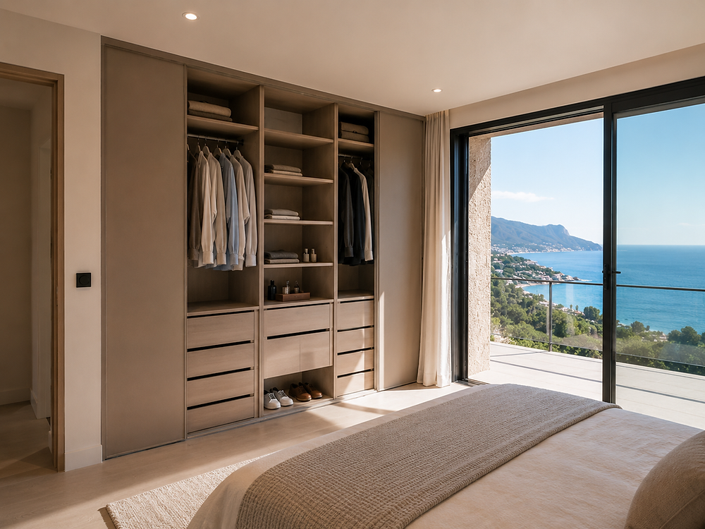 Chambre moderne avec dressing et vue sur la mer