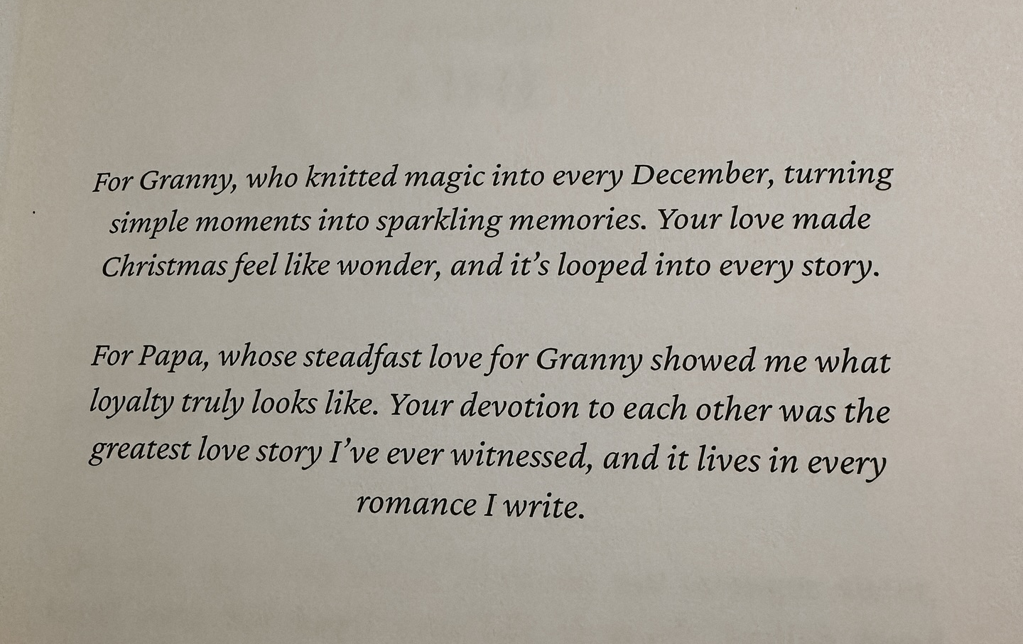Photo of the dedication page in Tailgate & Tinsel by J.C. Hannigan.