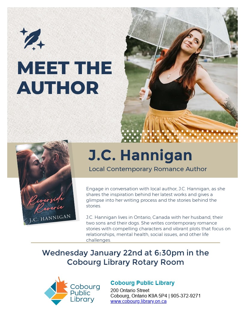 Poster for J.C. Hannigan's Meet the Author Event at the Cobourg Public Library!