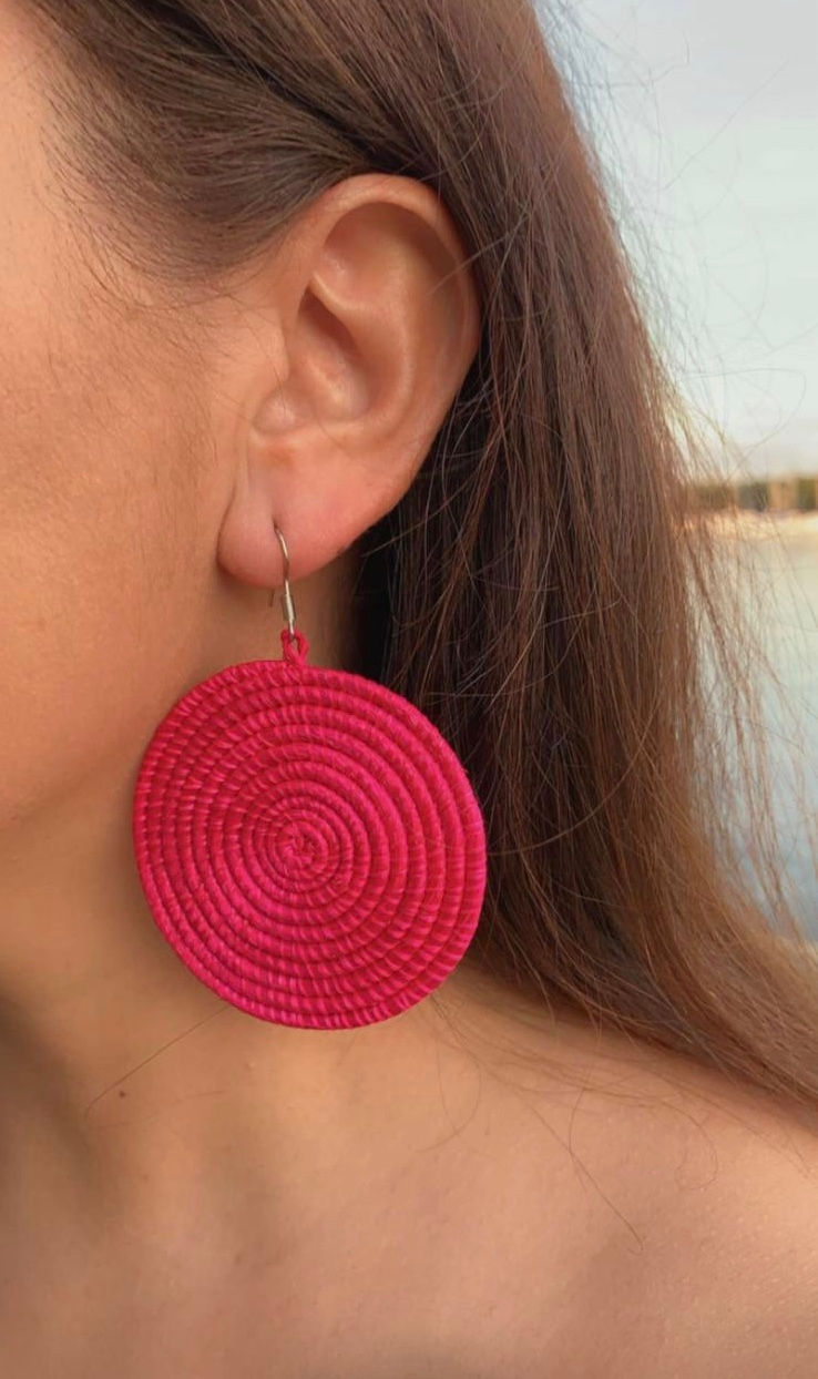 Thumbnail: Round handwoven grass earrings