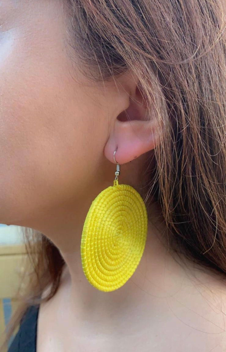 Thumbnail: Round handwoven grass earrings