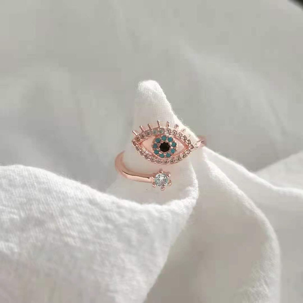 Thumbnail: Evil Eye Adjustable Ring Blue CZ Crystal 18K Gold Plated  Evil Eye Ring