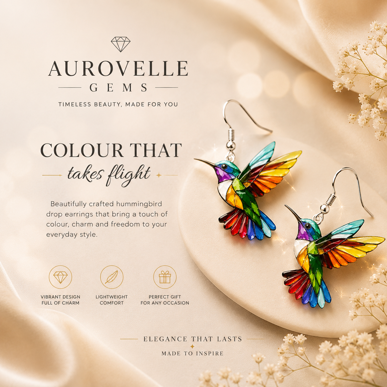 Colourful Hummingbird Drop Earrings