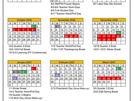 Salem Community Schools 2026–27 calendar