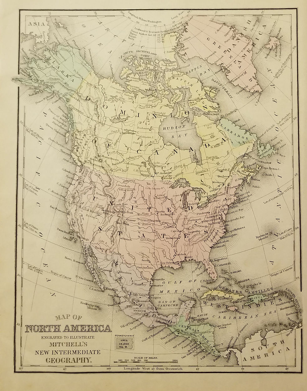 Map of North America, Mitchell, 1892