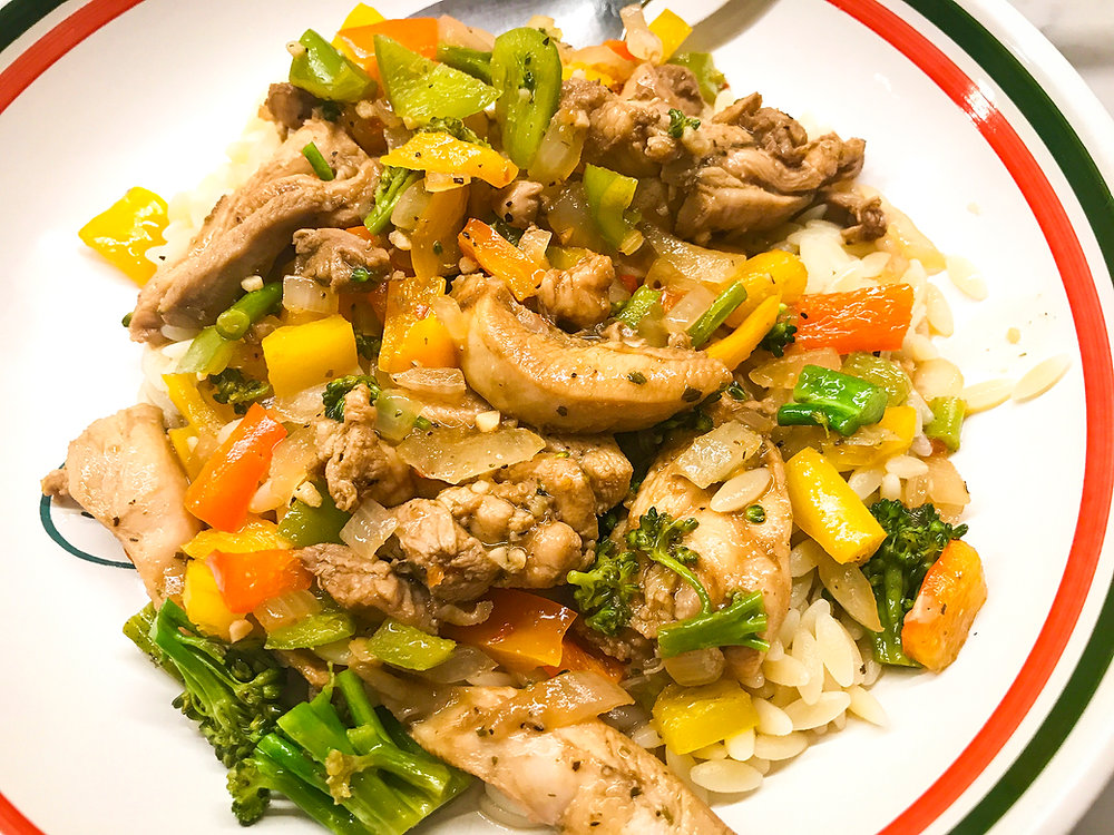 Quick Chicken StirFry with Orzo