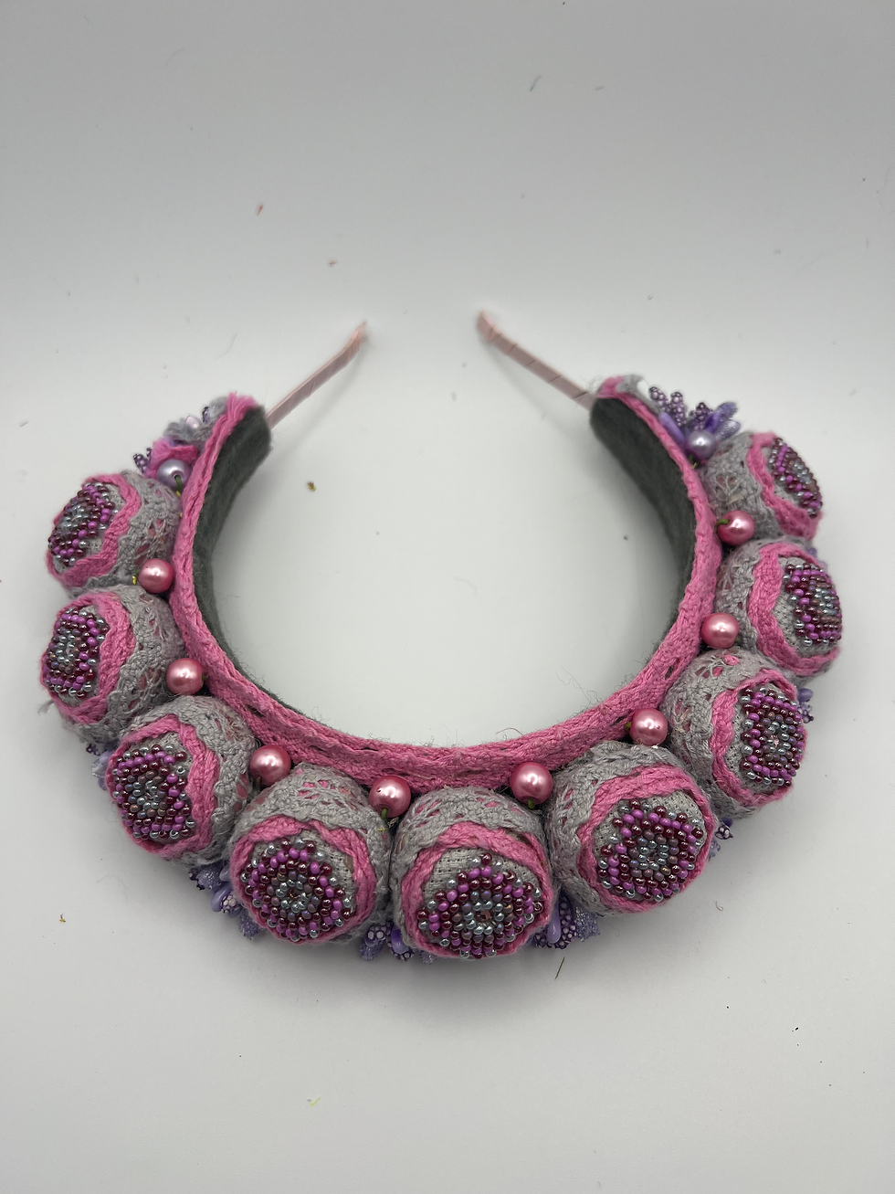 Thumbnail: Beaded Velvet Crown – Pink or Blue (1 pc)