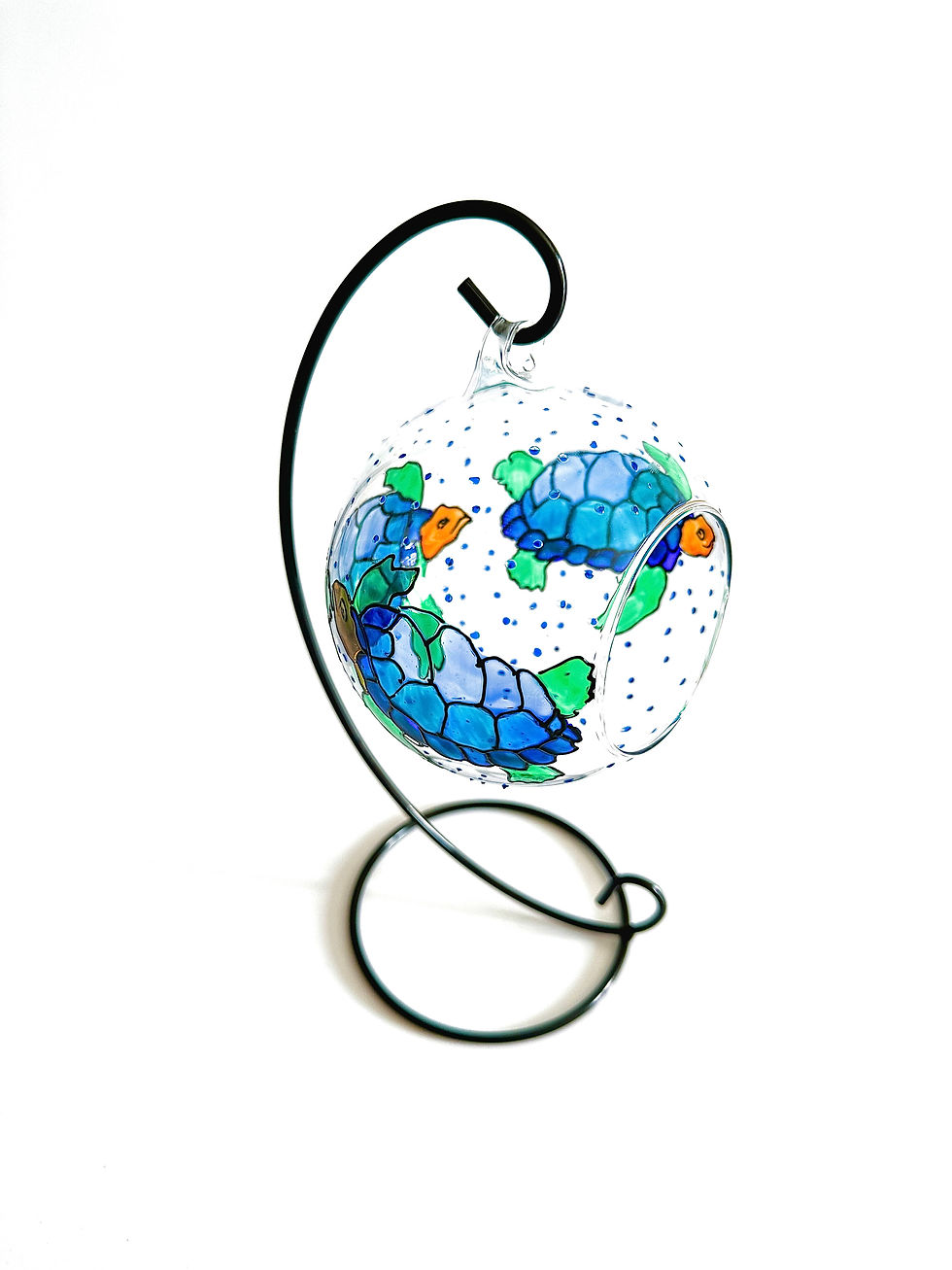 Thumbnail: Beautiful and vibrant hand painted sea turtle  glass candle holder with colourful sea turtle