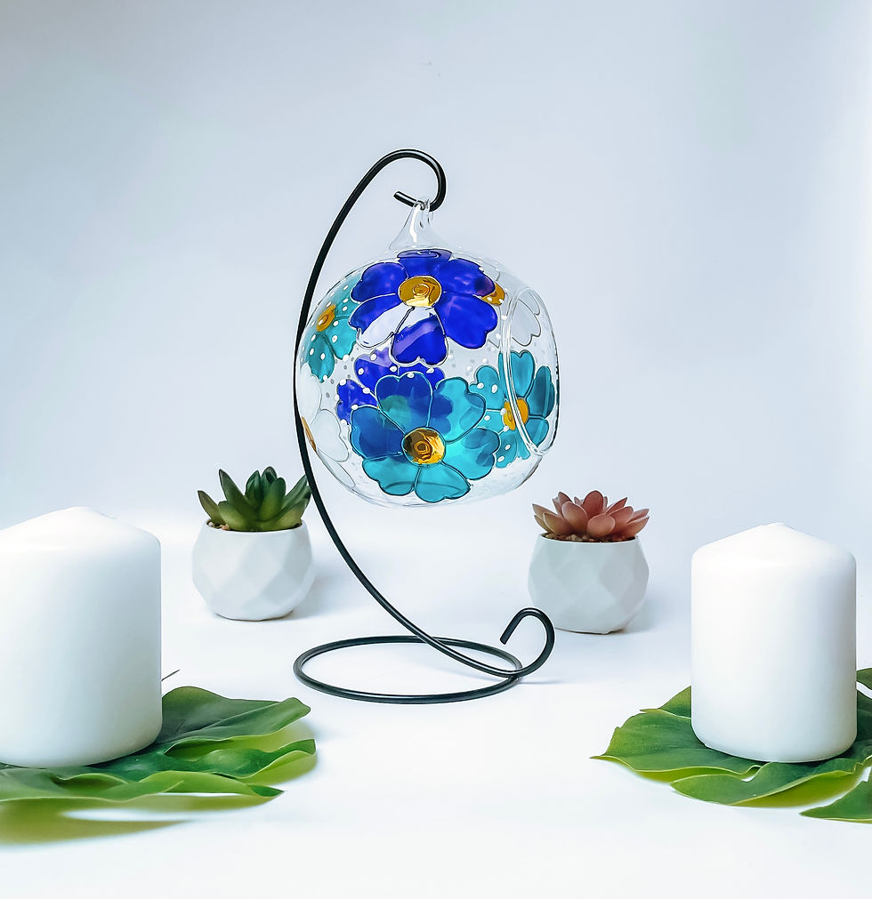 Thumbnail: Colourful daisy glass candle holder hand painted