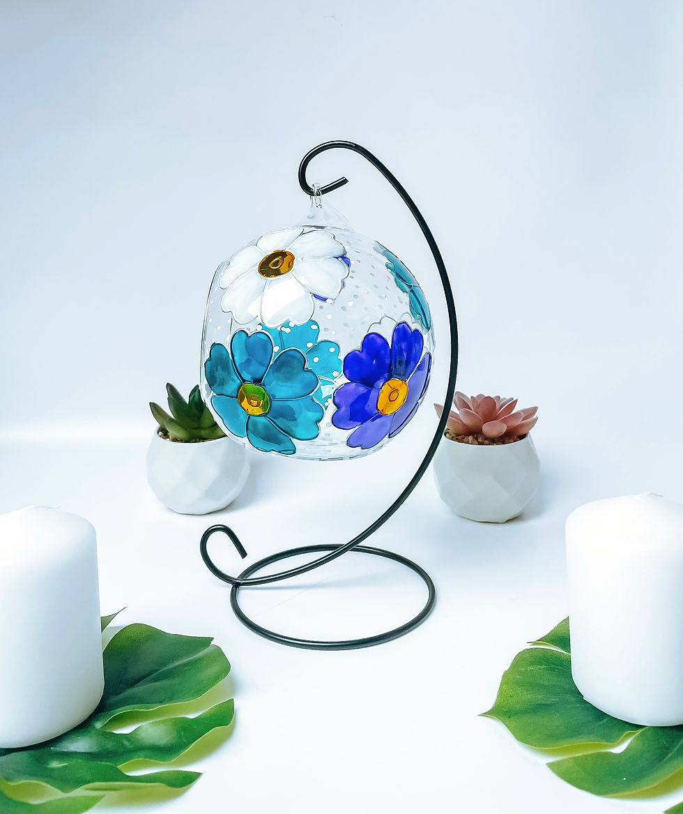 Thumbnail: Colourful daisy glass candle holder hand painted
