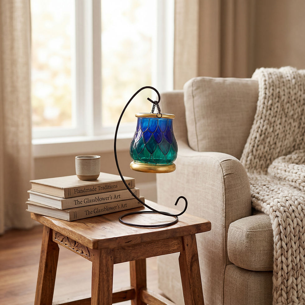 Thumbnail: Aurora Borealis inspired hand painted glass candle holder