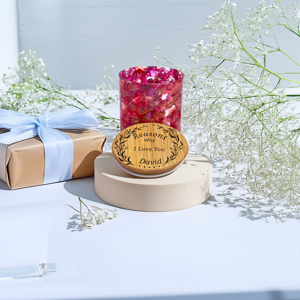 Thumbnail: Personalized Engraved Reasons I Love You Jar, hand painted in burgundy red and gold accents