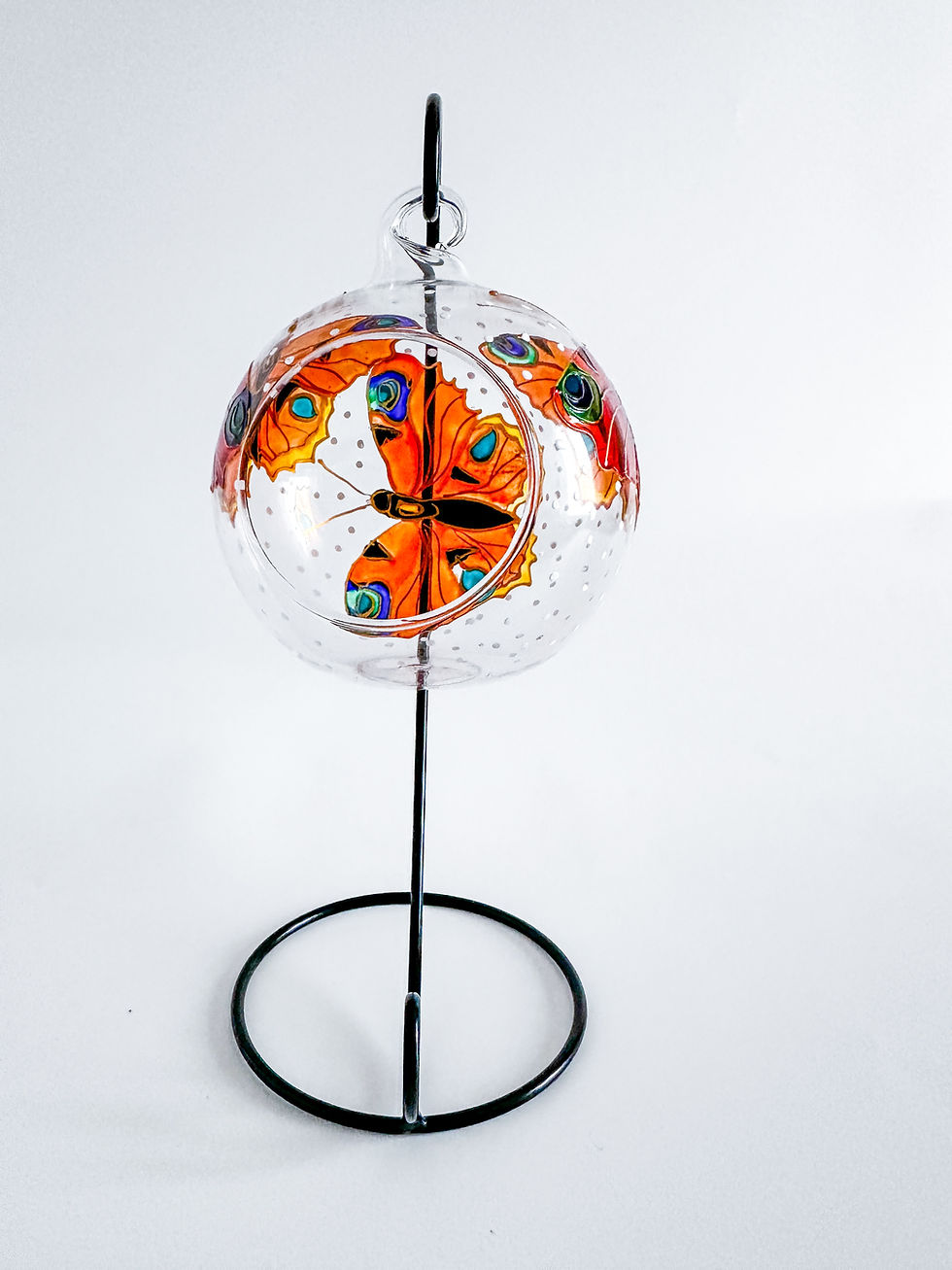 Thumbnail: Peacock Butterfly Hand Painted Glass Candle Holder