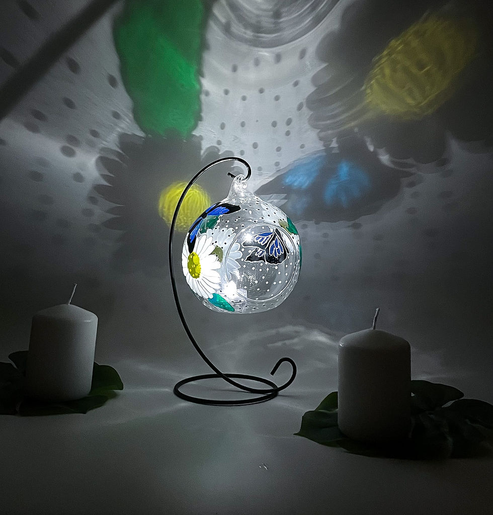 Thumbnail: Butterfly & Daisy Glass Candle Holder, Hand Painted