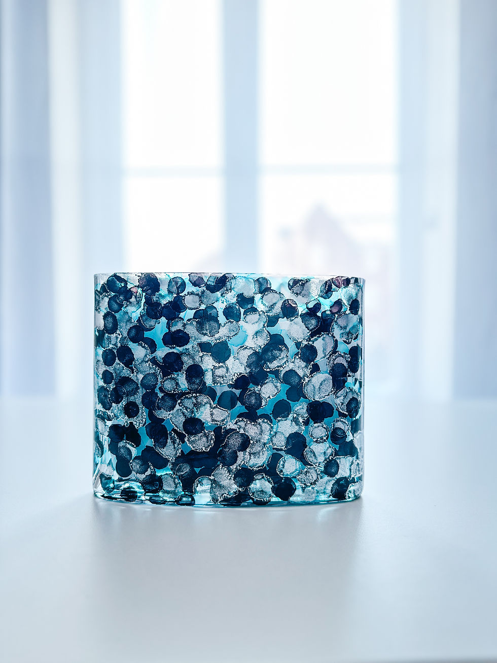 Thumbnail: handmade, beautiful and unique Silver and Black Oval Glass Vase for flowers, exclusively at Glass Trapped Design