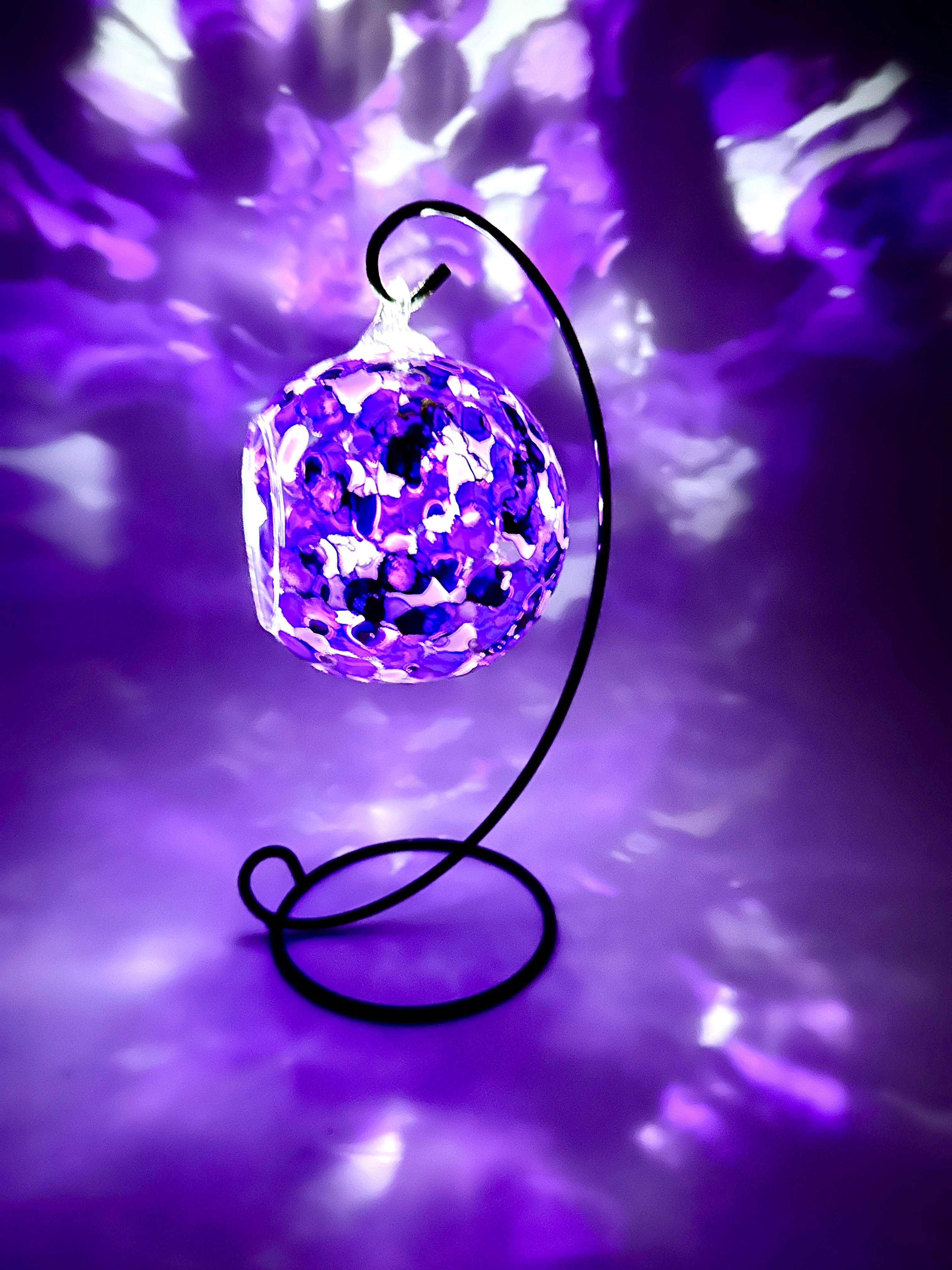 Unique and sticking design, this hand painted purple abstract candle holder is hand painted in reach purple on a lavender ba