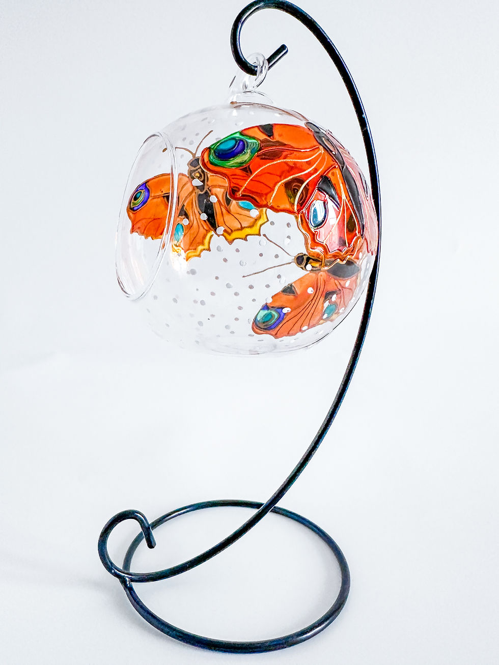 Thumbnail: Peacock Butterfly Hand Painted Glass Candle Holder