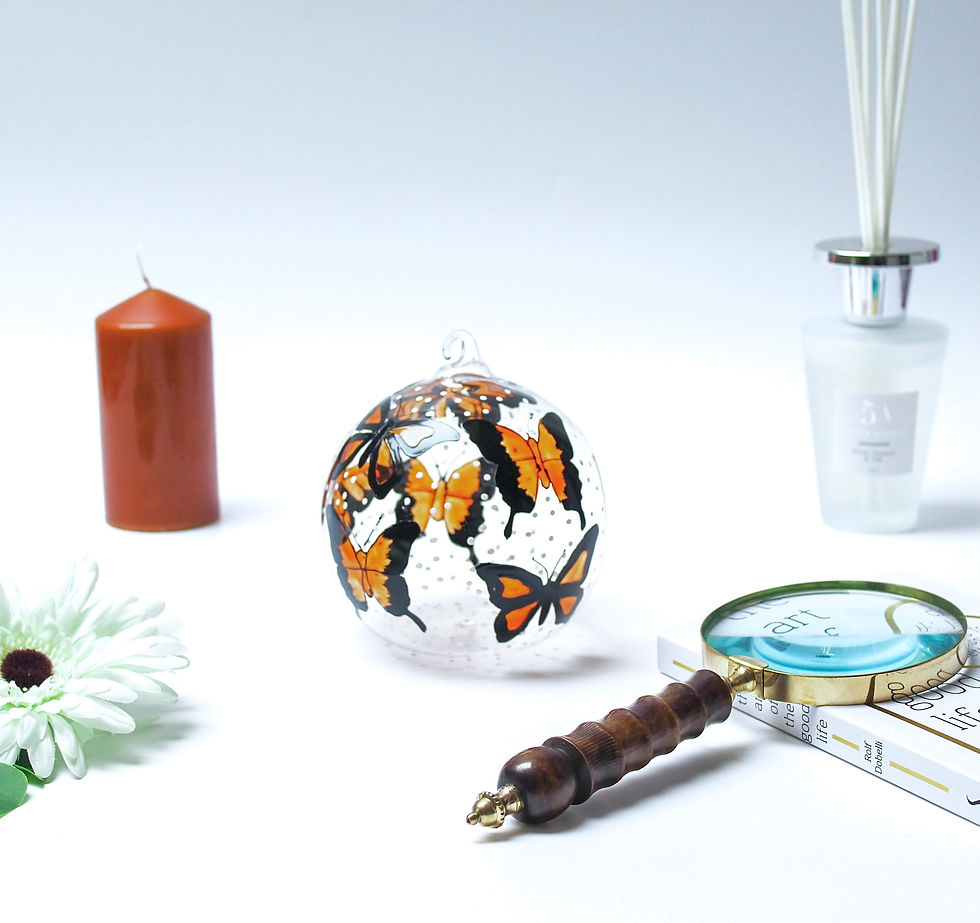 Thumbnail: Black and Orange Butterflies Candle Holder, Hand Painted