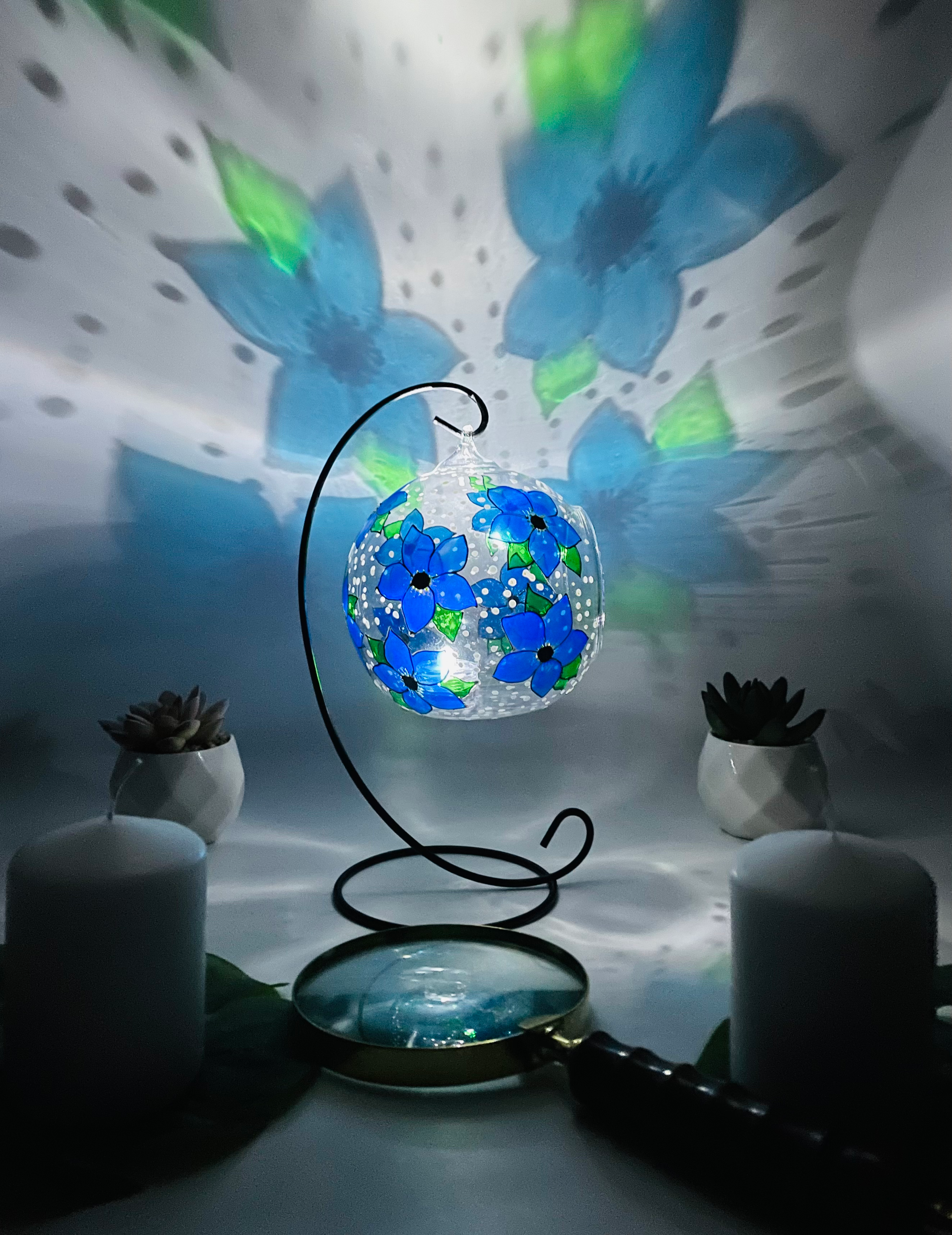 Forget Me Not Candle holder, Glass Tealight Holder