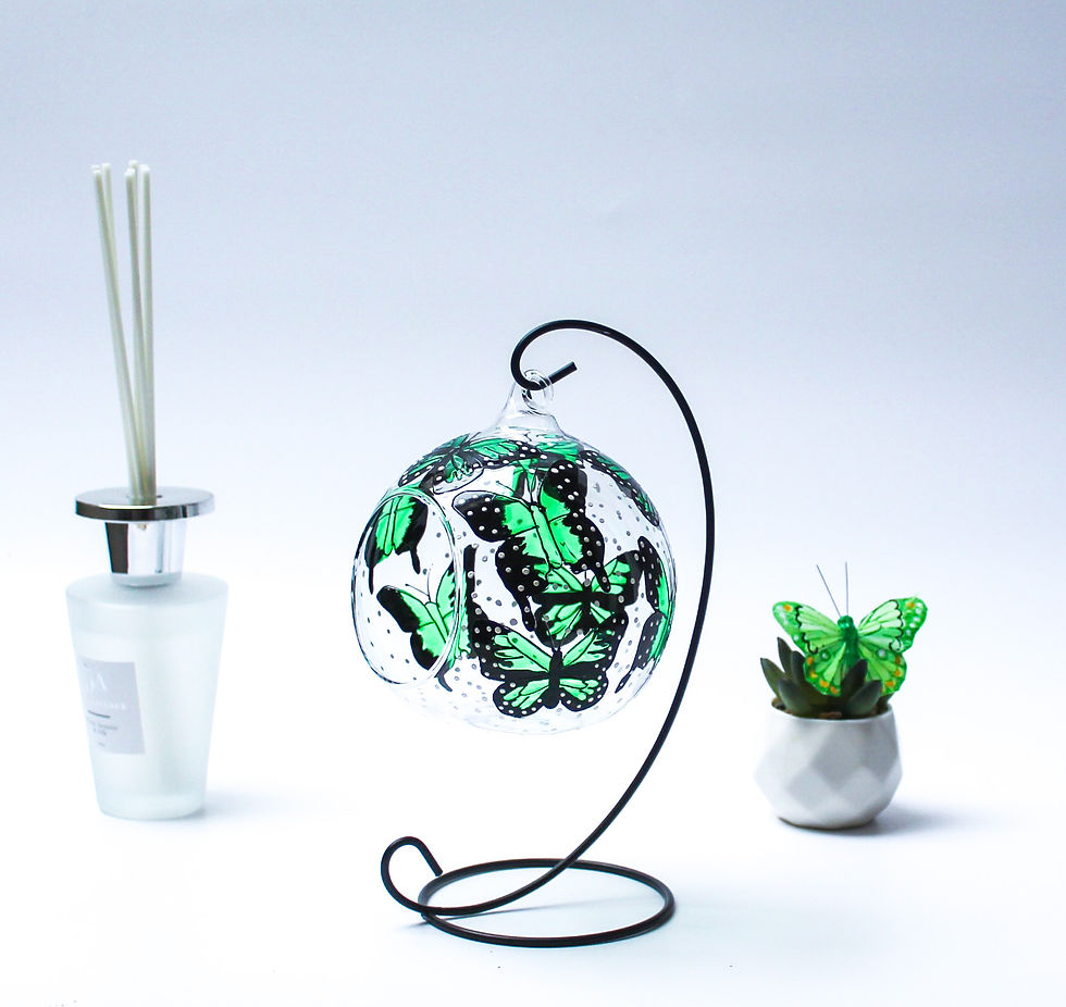 Thumbnail: Green and Black Hand Painted Butterfly Glass Candle