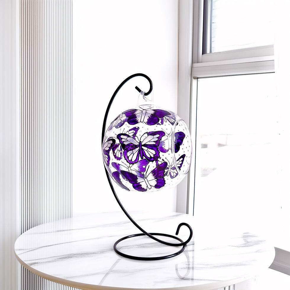 Thumbnail: Purple Butterfly Glass Candle Holder, hand painted