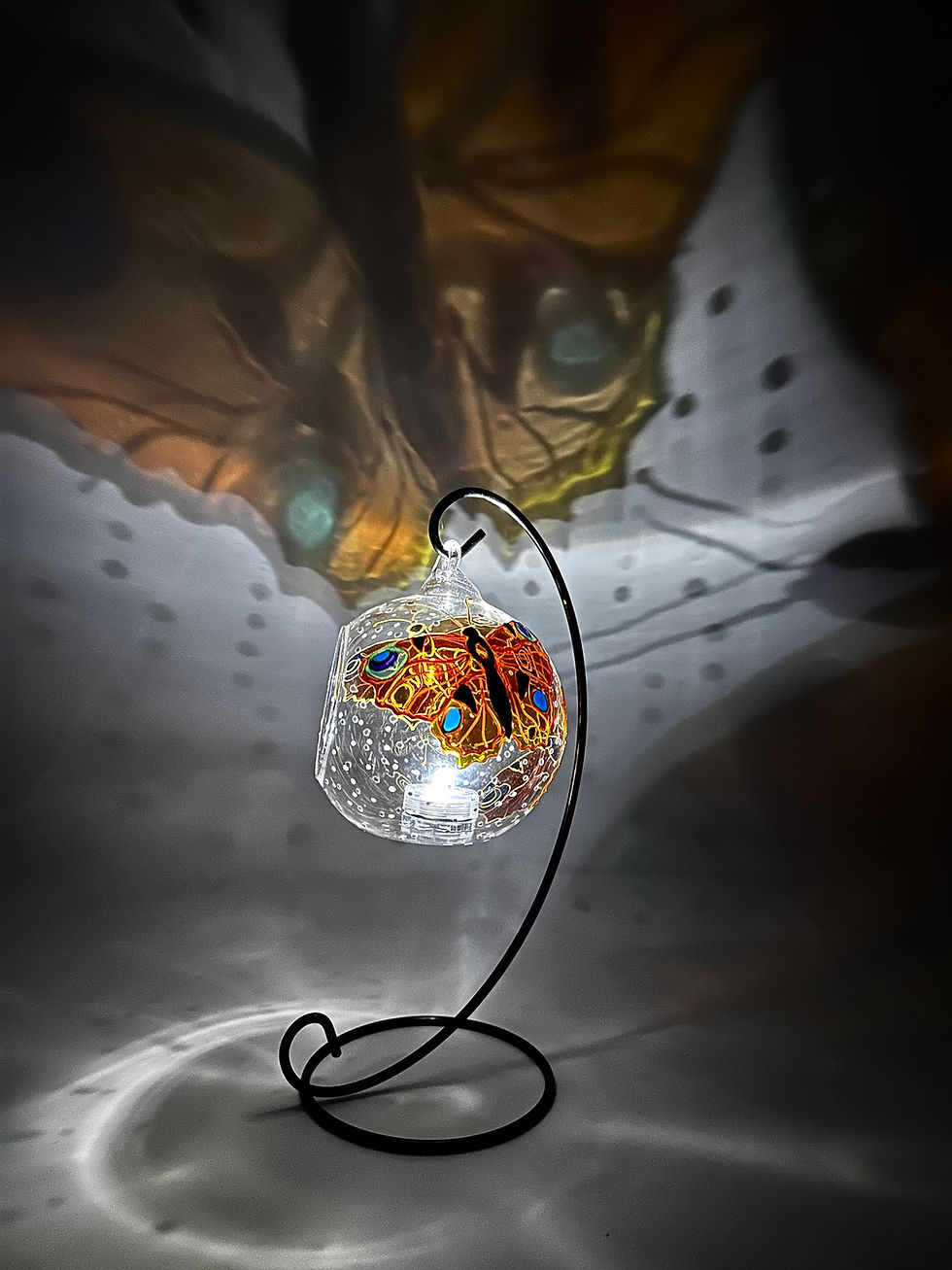 Thumbnail: Peacock Butterfly Hand Painted Glass Candle Holder