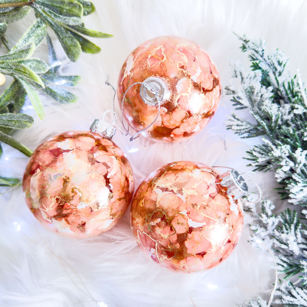 Thumbnail: Orange and Gold Glass Christmas Baubles Set, Hand painted