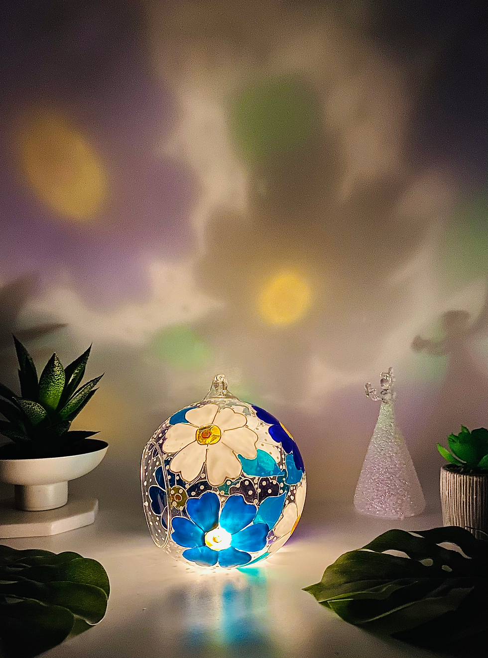 Thumbnail: Colourful daisy glass candle holder hand painted