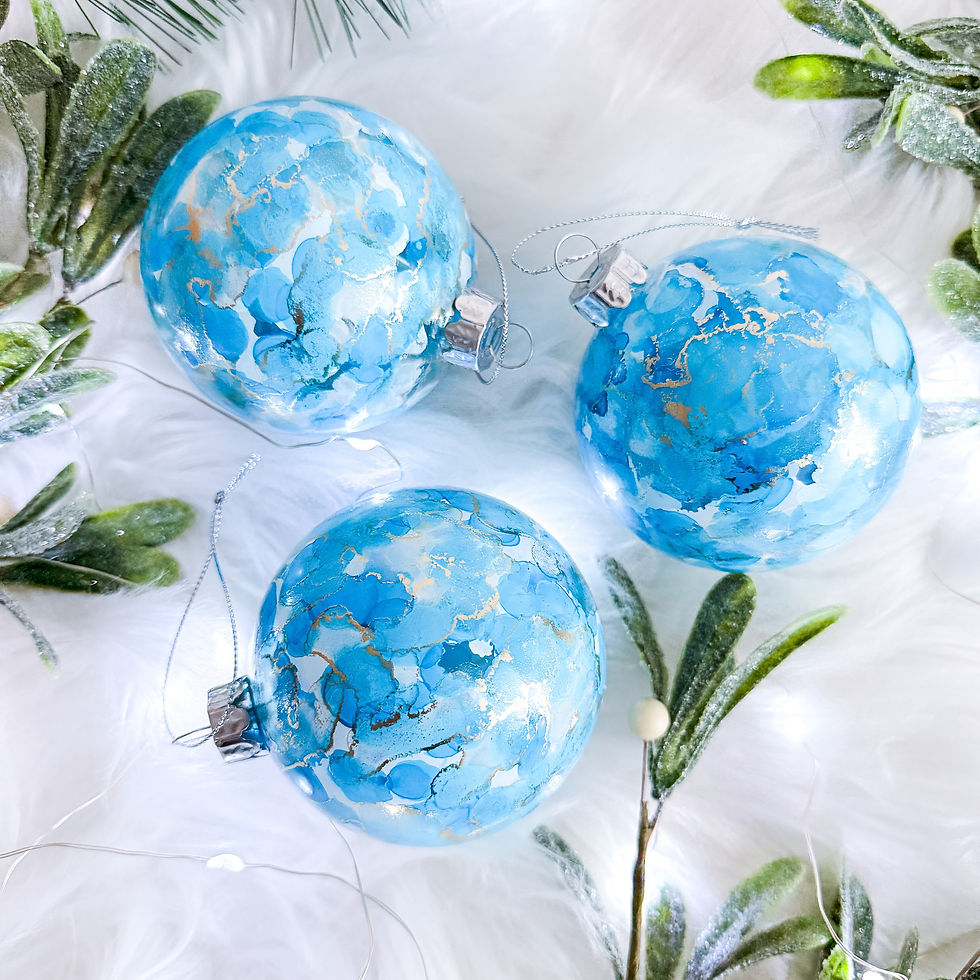 Thumbnail: Hand Painted Blue & Gold Glass Christmas Tree Baubles Set in shades of blue and gold accents for the Christmas Decor