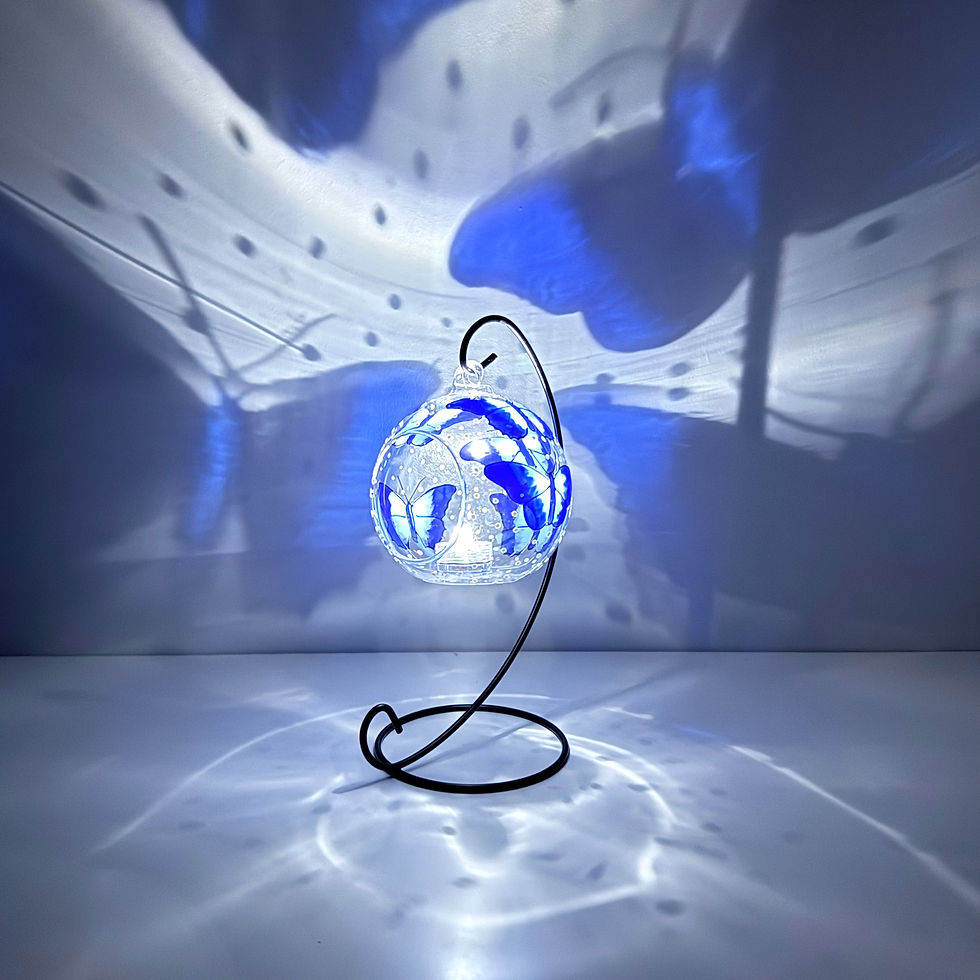 Thumbnail: Hand Painted Blue Butterfly Candle Holder | Unique Stain Glass Butterfly Gift