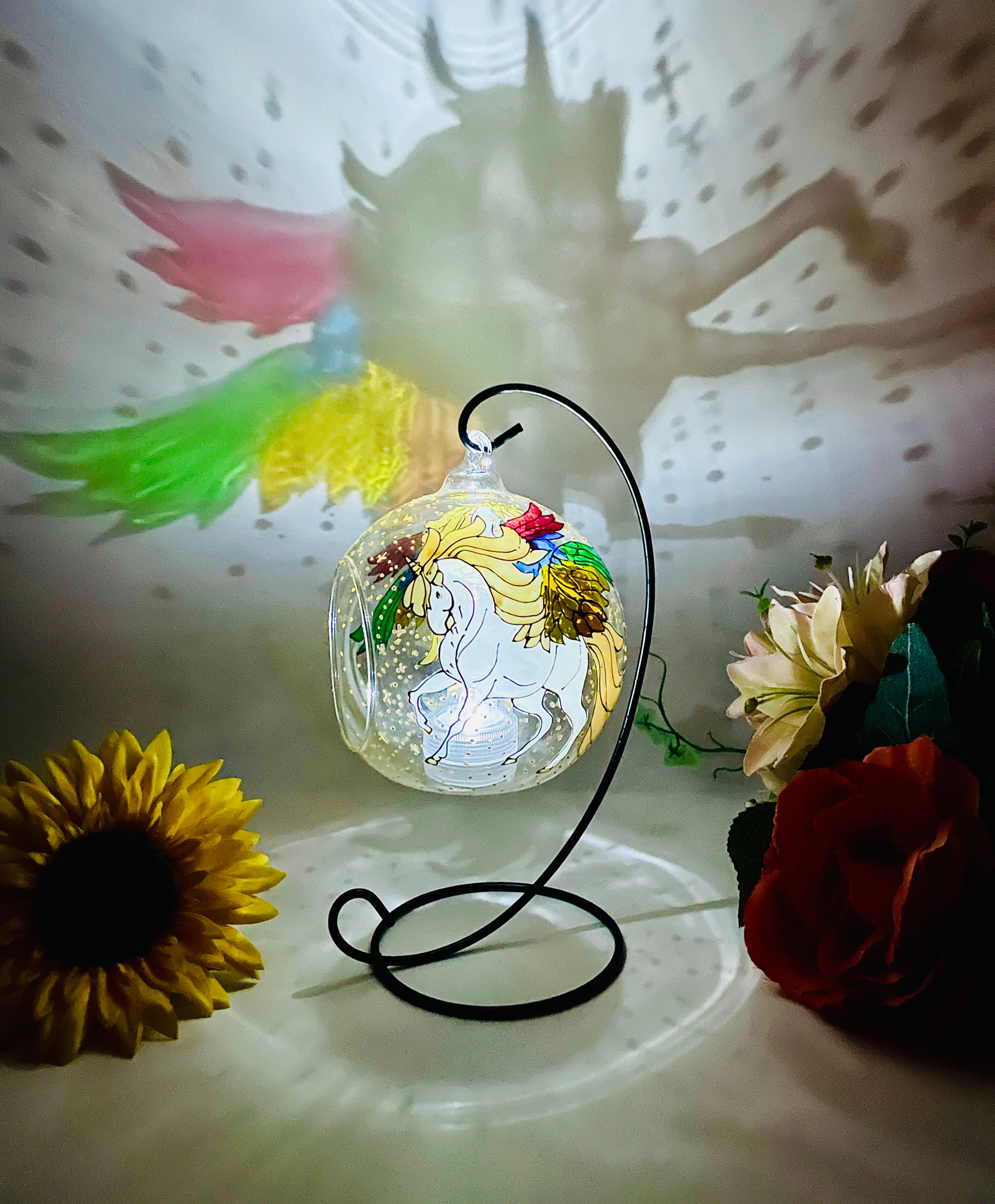 This hand painted Unicorn glass candle holder is a fabulous addition to any unicorn lover room.