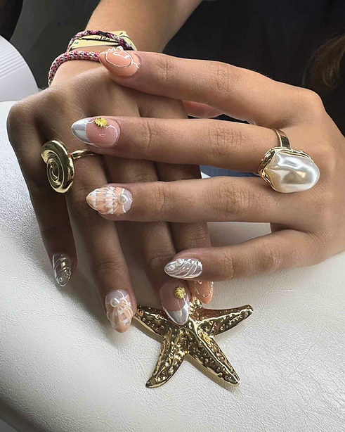 ✨ Nail Art Océanique ✨ 🌊 Perles – Coquillages – Soleil d’Or (Publication Instagram (45))(