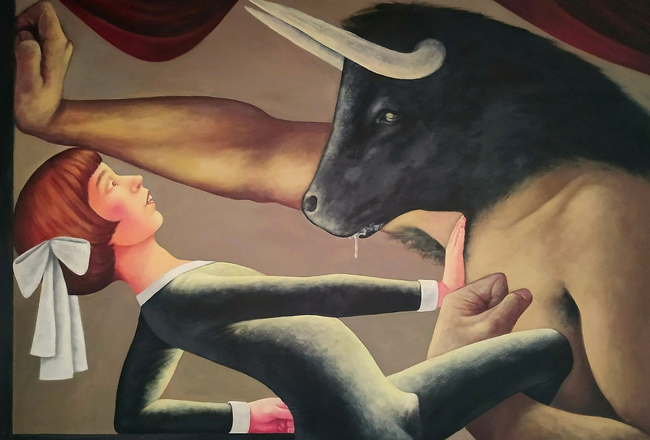 Il Minotauro cattura Teseo (2024), acrylic on cardboard, 120x80 cm.jpg