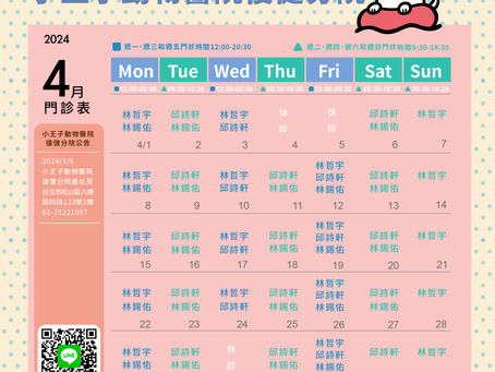 小王子動物醫院復健分院 / 4月份門診表