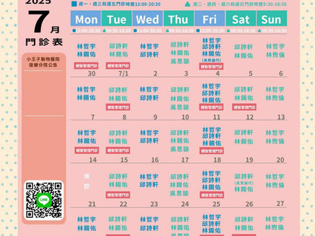 小王子動物醫院復健分院 / 7月份門診表
