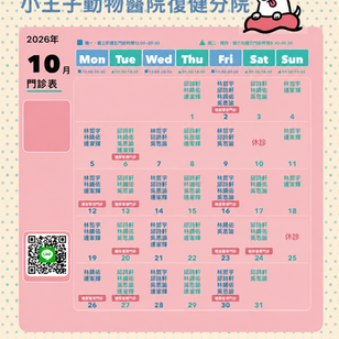 小王子動物醫院復健分院 / 10月份門診表