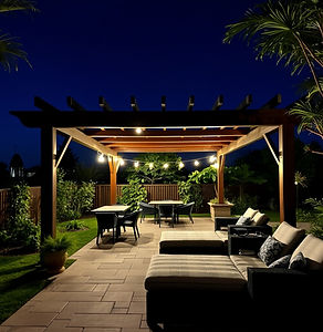 pergola, gazebo , leisure area at night.