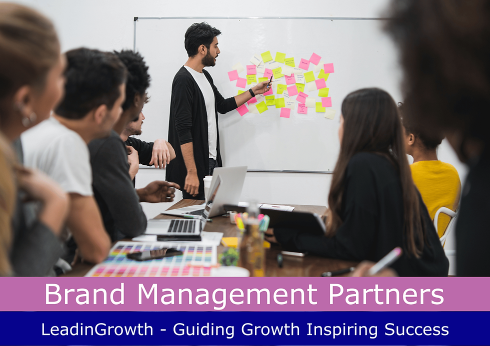 Brand Strategy Meeting, a man pointing to the sticky notes on a whiteboard