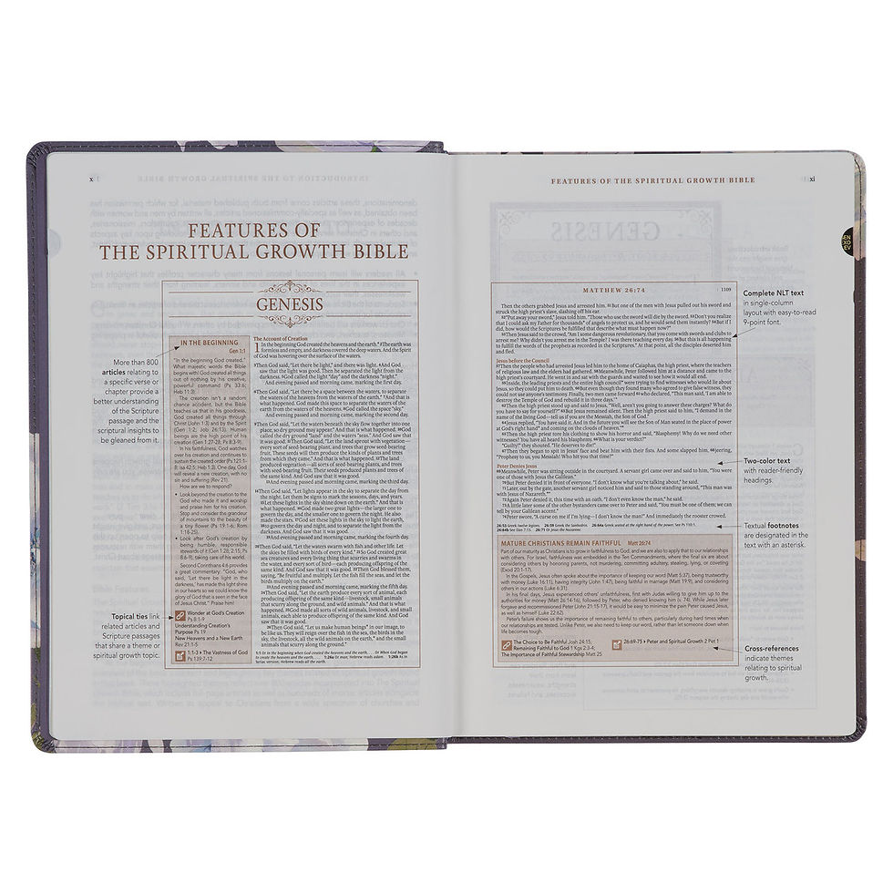 Thumbnail: Slate-colored Floral Print Faux Leather Spiritual Growth Bible