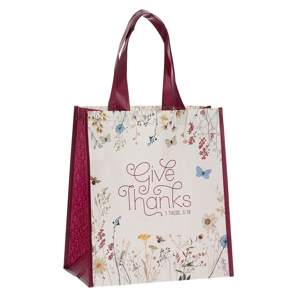 Thumbnail: Give Thanks Topsy-Turvy Wildflower Non-Woven Coated Tote Bag - 1 Thessalonians 5