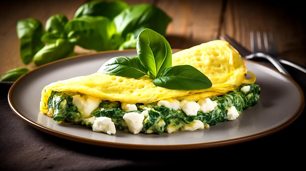 omelete de claras com espinafre e queijo cotage