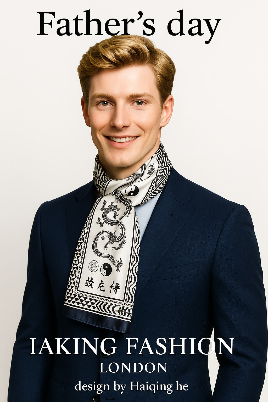 iaking Men’s Cravat/Scarf with Dragons and Water Design (black & White) gift